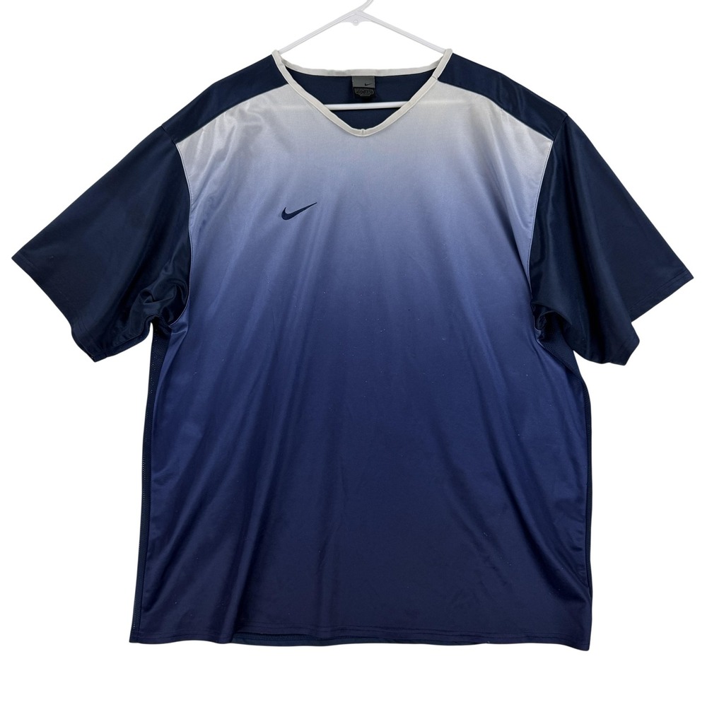 Nike Shirt Mens 2XL Blue Short Sleeve Ombre V-Neck Soccer Jersey Athletic